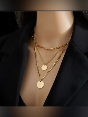 Gold Layered Coin Pendant Necklace Set - Women Jewelry
